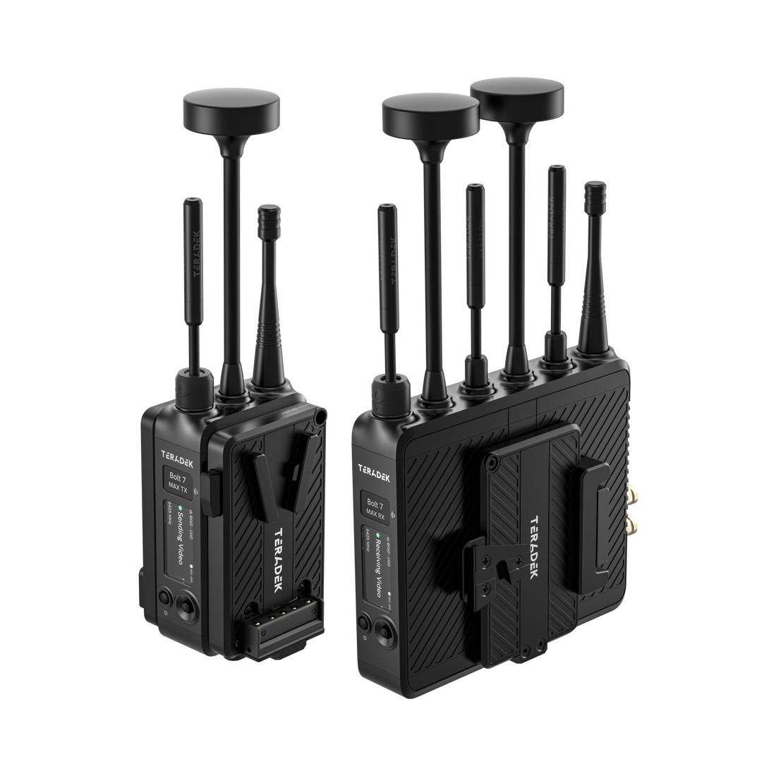 10-2720-V, Bolt 7 MAX 12G-SDI/HDMI Wireless TX/RX Deluxe Set - 2x V-Mount Battery Cradles - Front