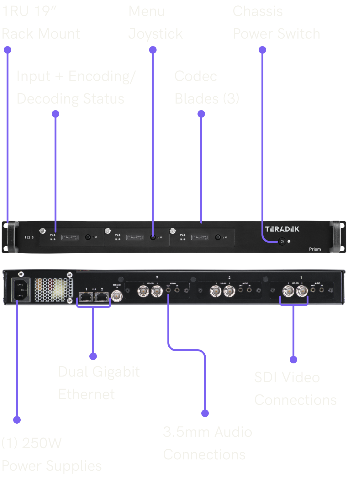 Decoder Device In Rack Prism Rack Unit - Encoder and Decoder for Live Broadcast - Teradek